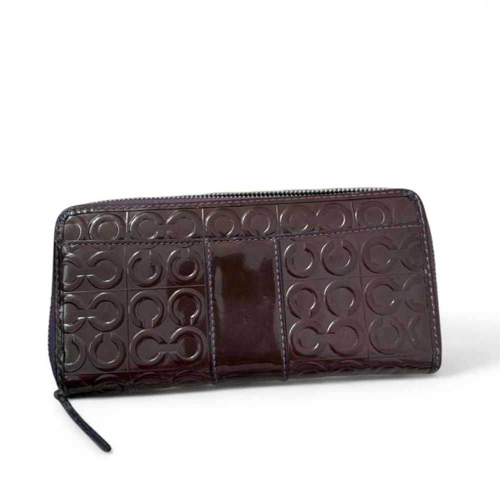 Coach Patent Enamel Long Wallet. Chocolate and purple.